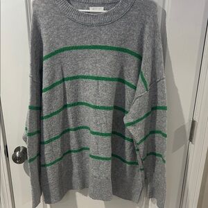 Aerie Gray and Green Women's Crewneck Sweater